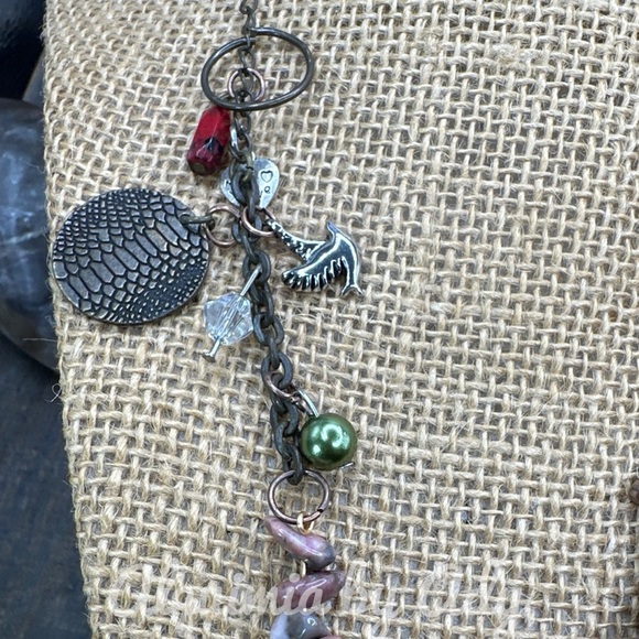 Rhodonite maxi nest charms brass silver statement chunky necklace - Picture 4 of 7